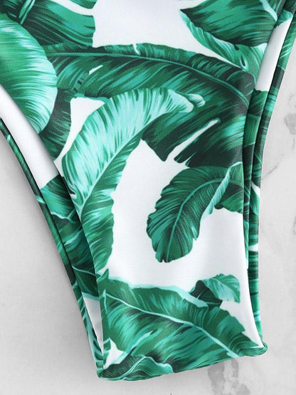 Fahshion Bandeau Leaves Printed Bikinis Swimwear