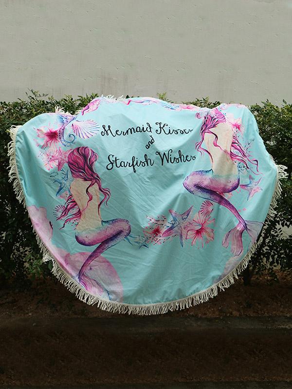 Floral Printed Tasseled Round Beach Mat