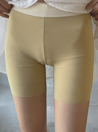Solid Color Ice Silk Wrap High Waisted Safety Shorts
