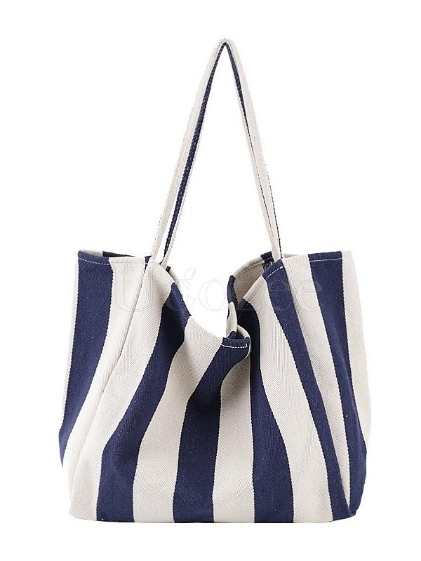 Simple Striped Canvas Shoulder Bag