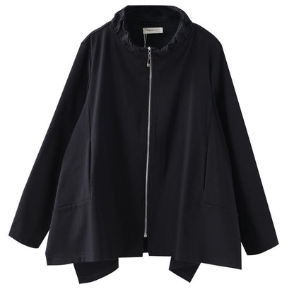Buykud Ruffled Collar Irregular Casual Solid Color Coat