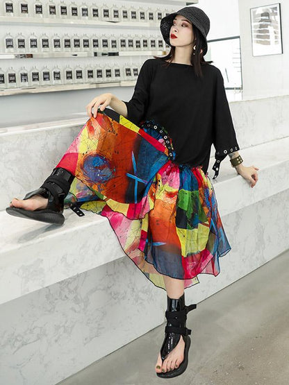 Summer Chiffon  Oversize Printed Split-joint Dress