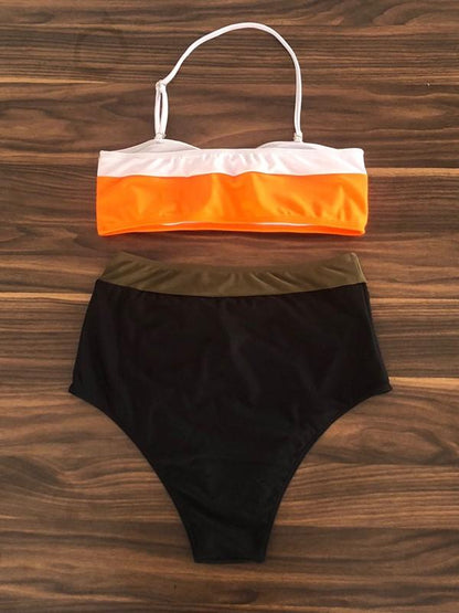 Sexy Strapless Clashing Colors Split Bikini Swimsuit