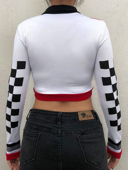 Plaid Printed Zipper Casual Tees