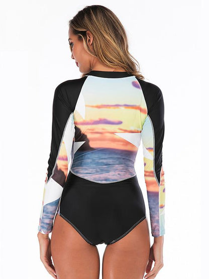 Contrast Zipper Collar One Piece Wetsuit
