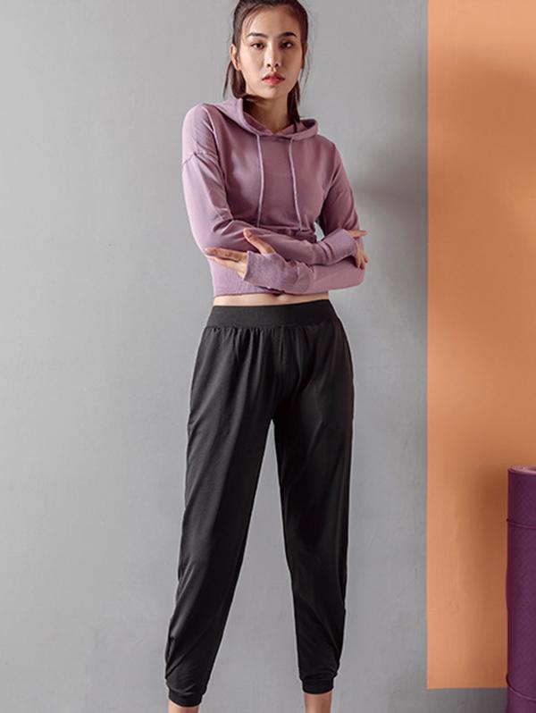 Fashion Solid Long Sleeves Sports Hoodies&Sweatshirt Tops