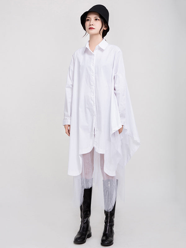 Urban Black&White Lapel Long Sleeves Shirt Dress