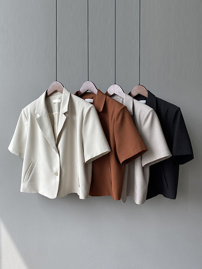 Urban Solid Color Notched Collar Short Sleeves Blazer