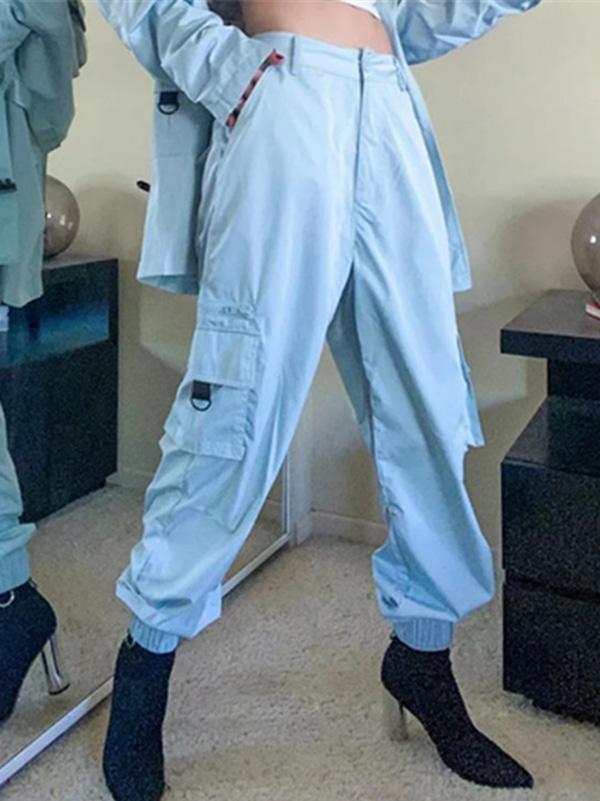 Solid Color Loose Pockets Casual Pants Bottoms