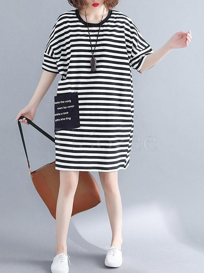 Loose Striped Round-neck Shirt Dress