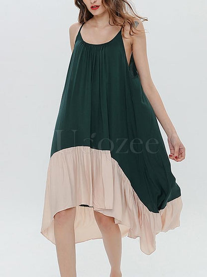 Stitching Color Backless Midi Dress