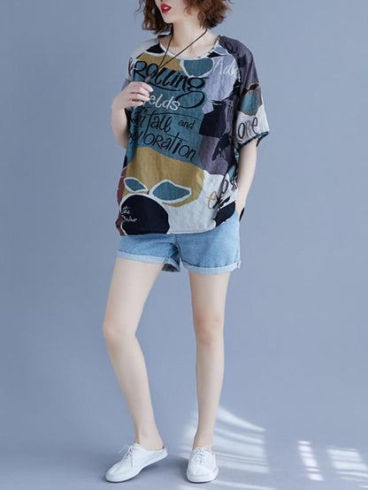 Vintage Printed Letter Round-neck T-Shirt