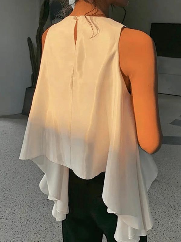 Original Casual Pleated Irregular High-Low Vest Top