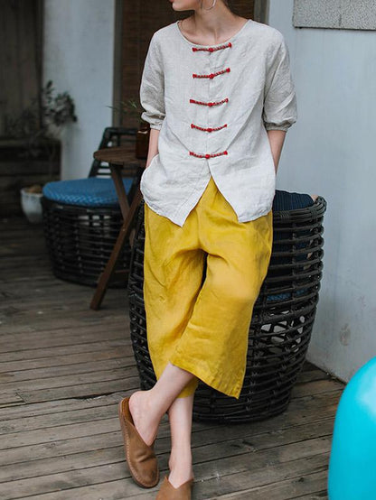 Casual Retro Frog Wide Leg Cropped Trousers