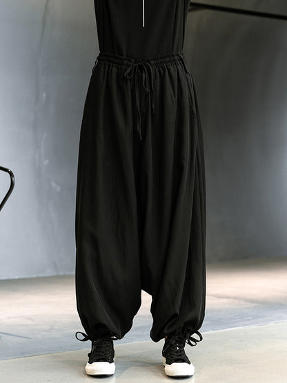 Original Loose Black Elastics Drawstring Tie Low Crotch Knickerbockers