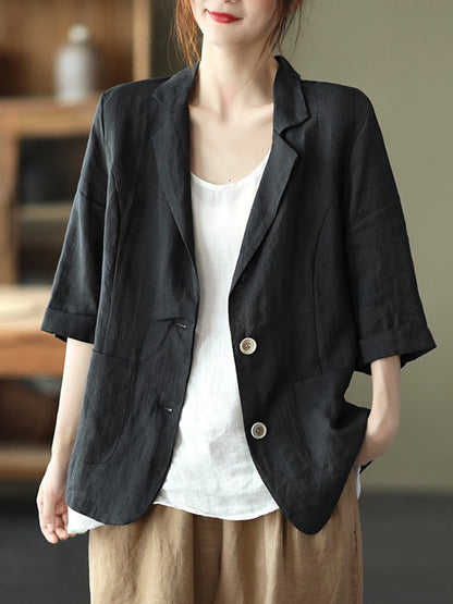 Urban Simple Solid Color Notched Collar Half Sleeves Blazer