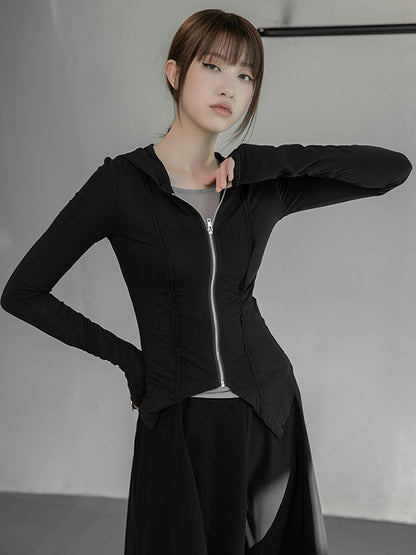 Simple Solid Color Hooded Long Sleeves Zipper Outerwear