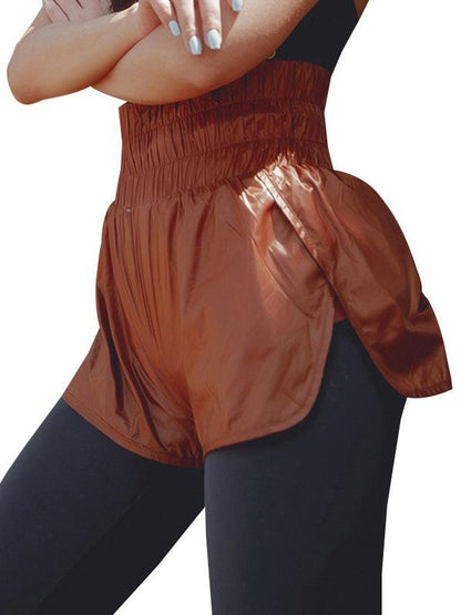 Wrap High-Waisted Solid Color Sports Shorts