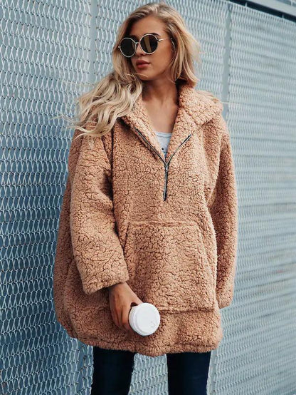 Hooded Zipper Loose Coat Tops