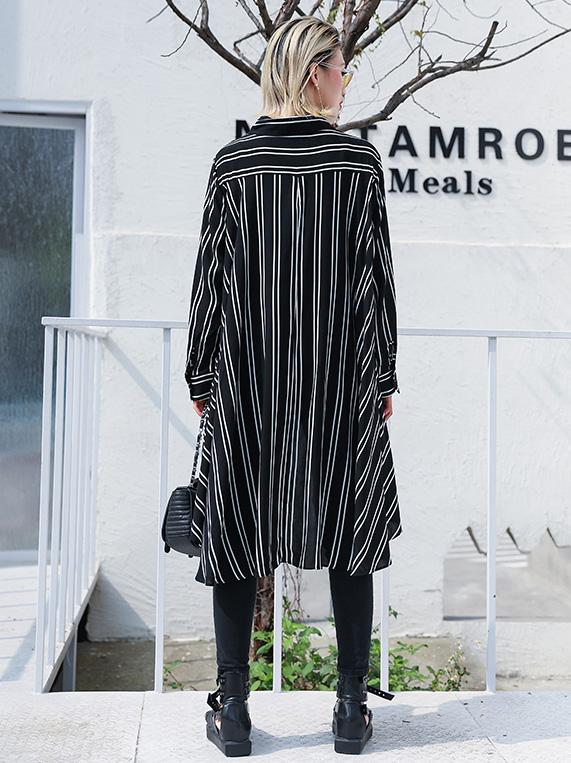 Plus Size Loose Striped A-line Long Shirt