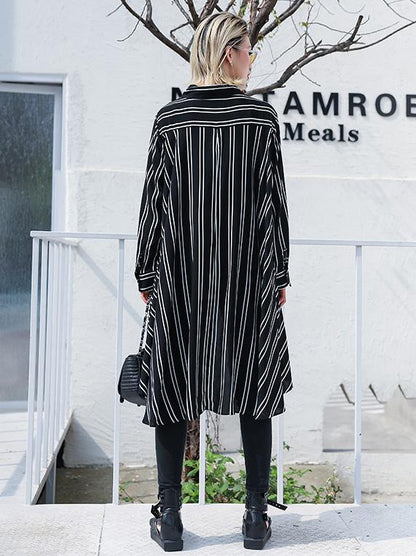 Plus Size Loose Striped A-line Long Shirt