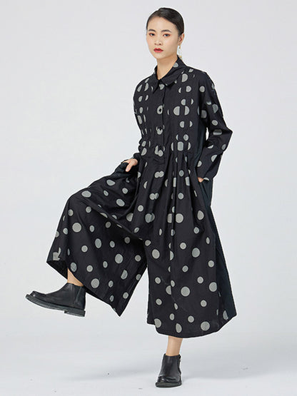 Casual Loose Long Sleeve Polka-Dot Jumpsuits Bottoms