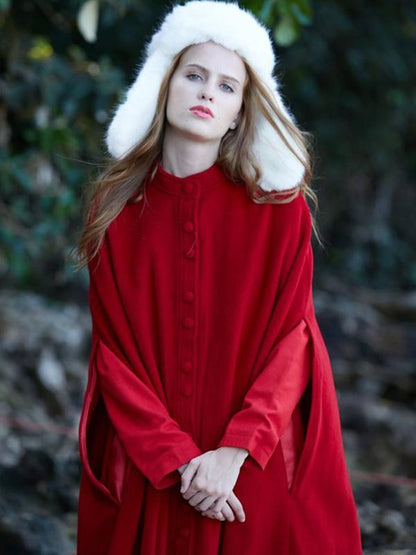 Presale Red Maxi Woolen Cape Outwear