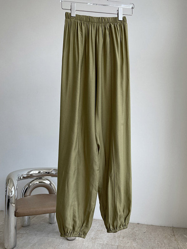 Casual Loose Pleated Elastics High Waisted Pants