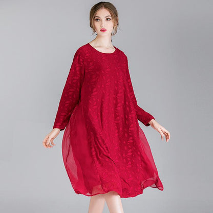 Buykud Soft And Comfortable Casual Leaf Loose Dress