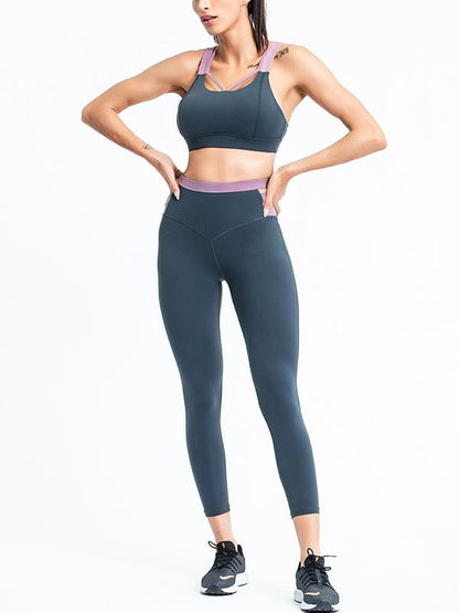 Sexy Sleeveless Contrast Color Yoga Suits