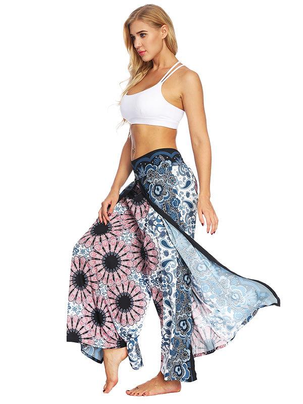 Bohemia Floral Printed Elastics Wide Leg Yoga Pants