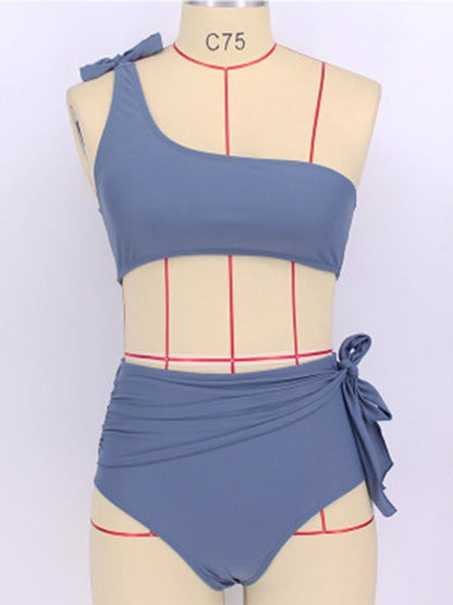 Gray Bandeau Single Shoulder Bikinis Swimwear