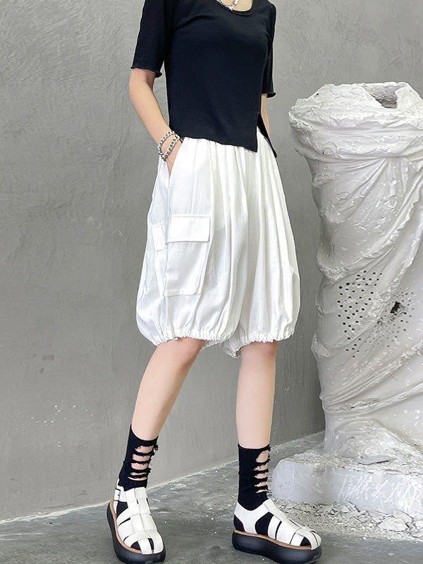 Stylish Loose Elastics High Waisted With Pocket Short Knickerbockers