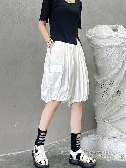 Stylish Loose Elastics High Waisted With Pocket Short Knickerbockers