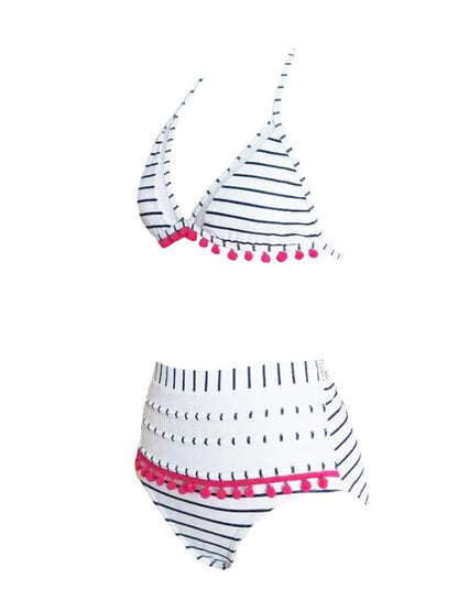 High Waisted Halter-neck Tulle Bikini Set