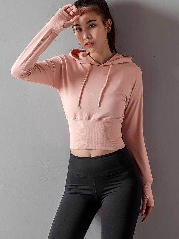 Fashion Solid Long Sleeves Sports Hoodies&Sweatshirt Tops