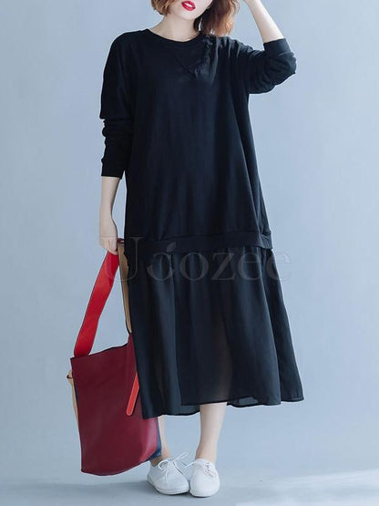 Loose Chiffon Split-joint Solid Midi Dress