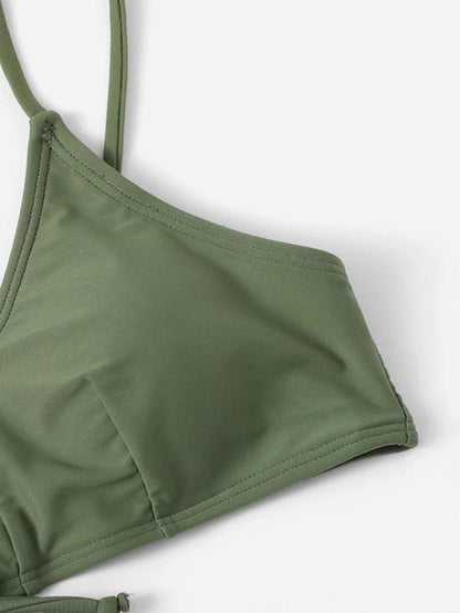 Knot Front Plain Bikinis Swimwear