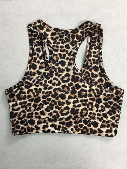 Leopard Printed Sports Vest Top And Leggings