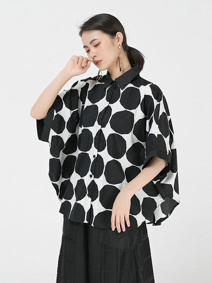 Casual Polka-Dot Batwing Shirt Blouse