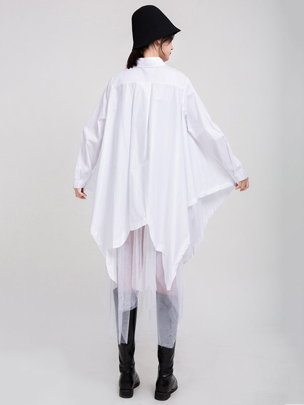Urban Black&White Lapel Long Sleeves Shirt Dress