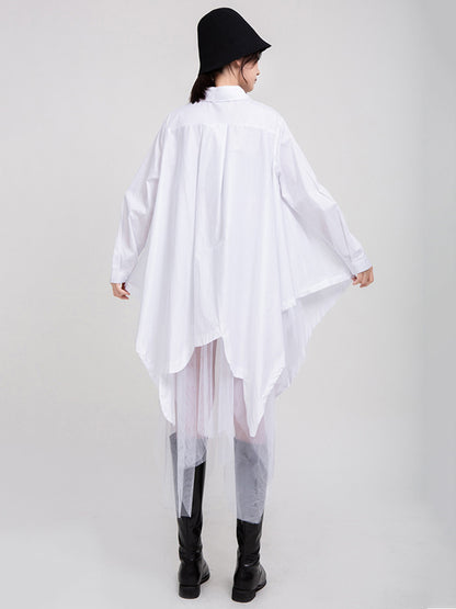Urban Black&White Lapel Long Sleeves Shirt Dress
