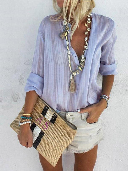 Long Sleeve V Neck Bohemia T-Shirt Tops