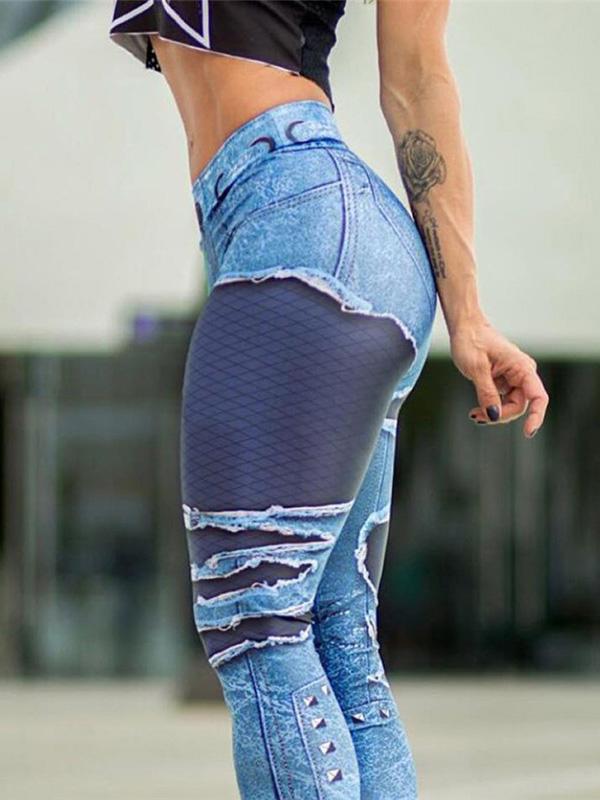 Fashion Printed Contrast Color Leggings Casual Pants Bottoms