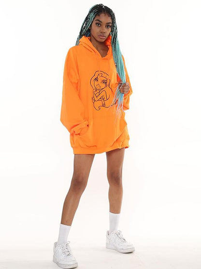 Loose Fluorescent Cartoon Figure Printed Hoodie