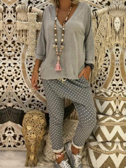 Loose V-neck Long Sleeve T-Shirt