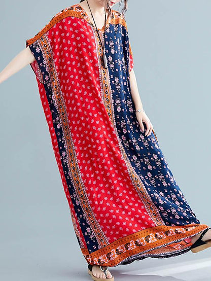 Loose National Style Retro Printed  Long Dress