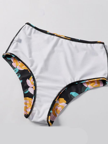 Flower Printed Spaghetti-neck High Waist Tankini Swimsuit
