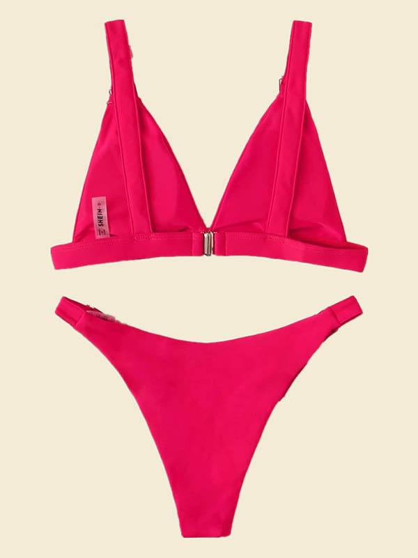 Solid Color Adjusting Buckle Split Bikini Swimsuit