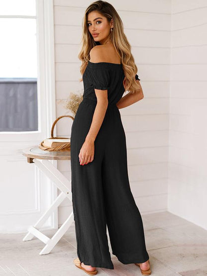 Cold Shoulder Short Sleeve Wide Leg Jumpsuits